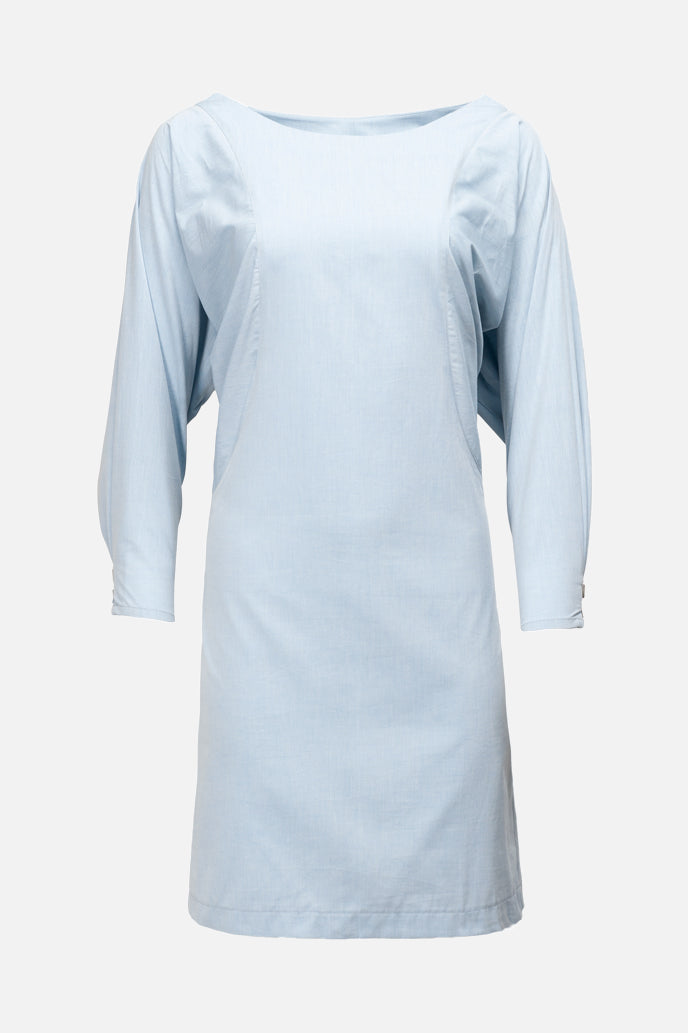 BATWING SLEEVE DRESS | cotton chambray pastel blue