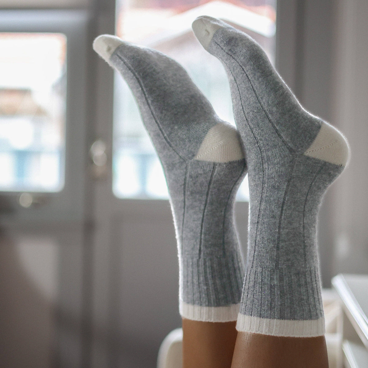PREMIUM SOCKS | Merino wool dusty grey & white 36-40