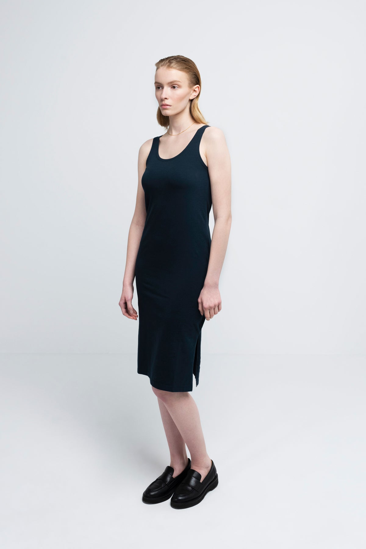 SLIP DRESS | cotton navy & black